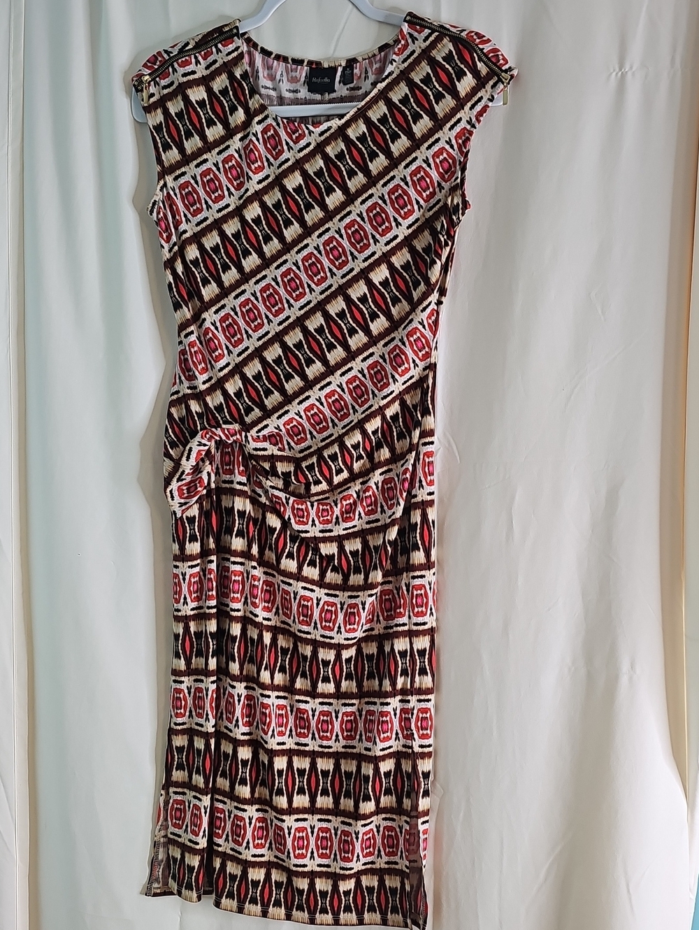 Rafaella Sleeveless Geometric Midi Dress in Red, Black and Cream